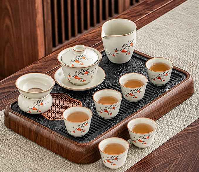 Ru Kiln Persimmon Pattern Tea Set, Teapot, Gaiwan and Cups-suit15