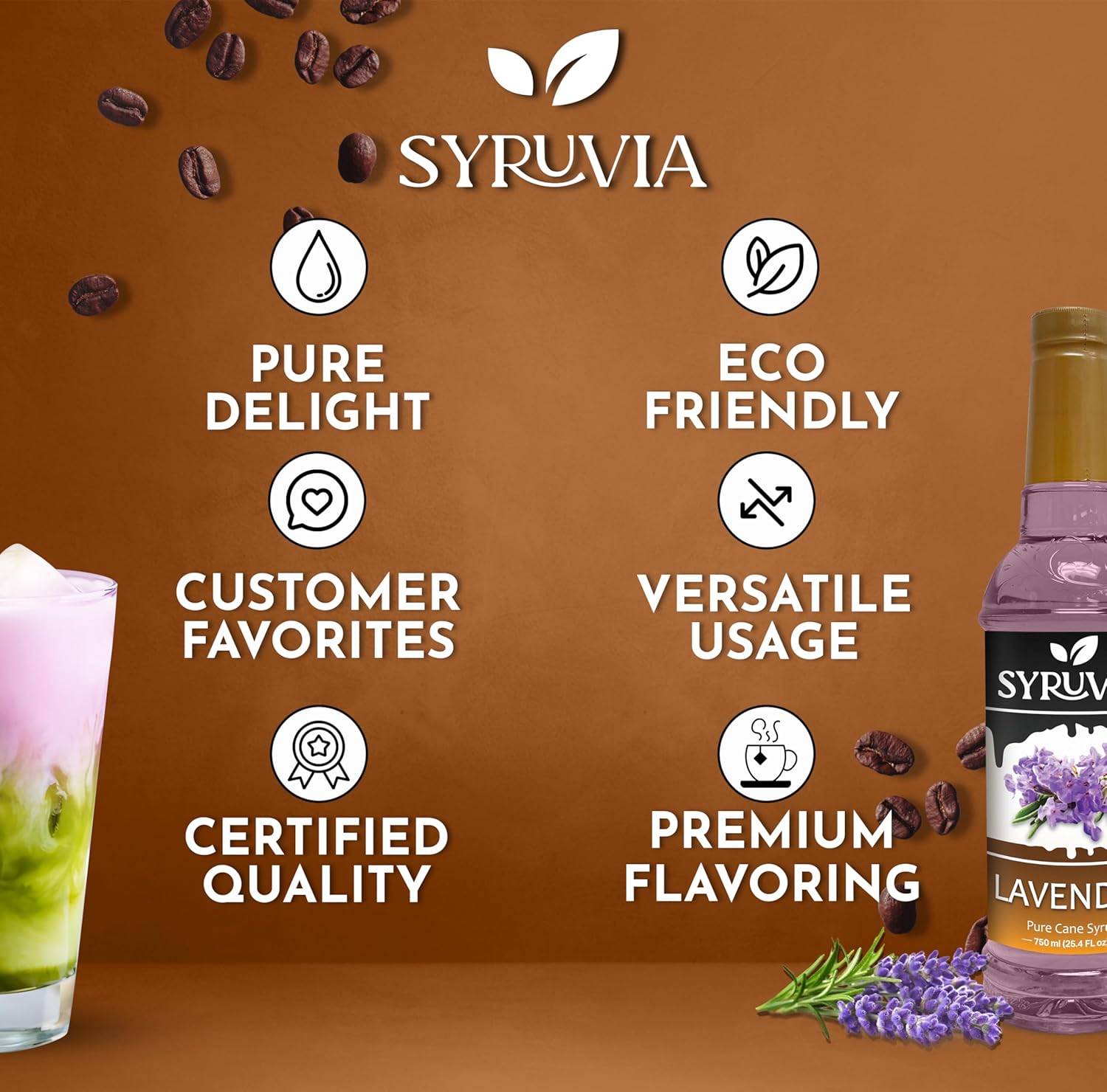 Syruvia Lavender Syrup for Coffee & Cocktails 25.4 Ounces Syrups for Coffee Drinks