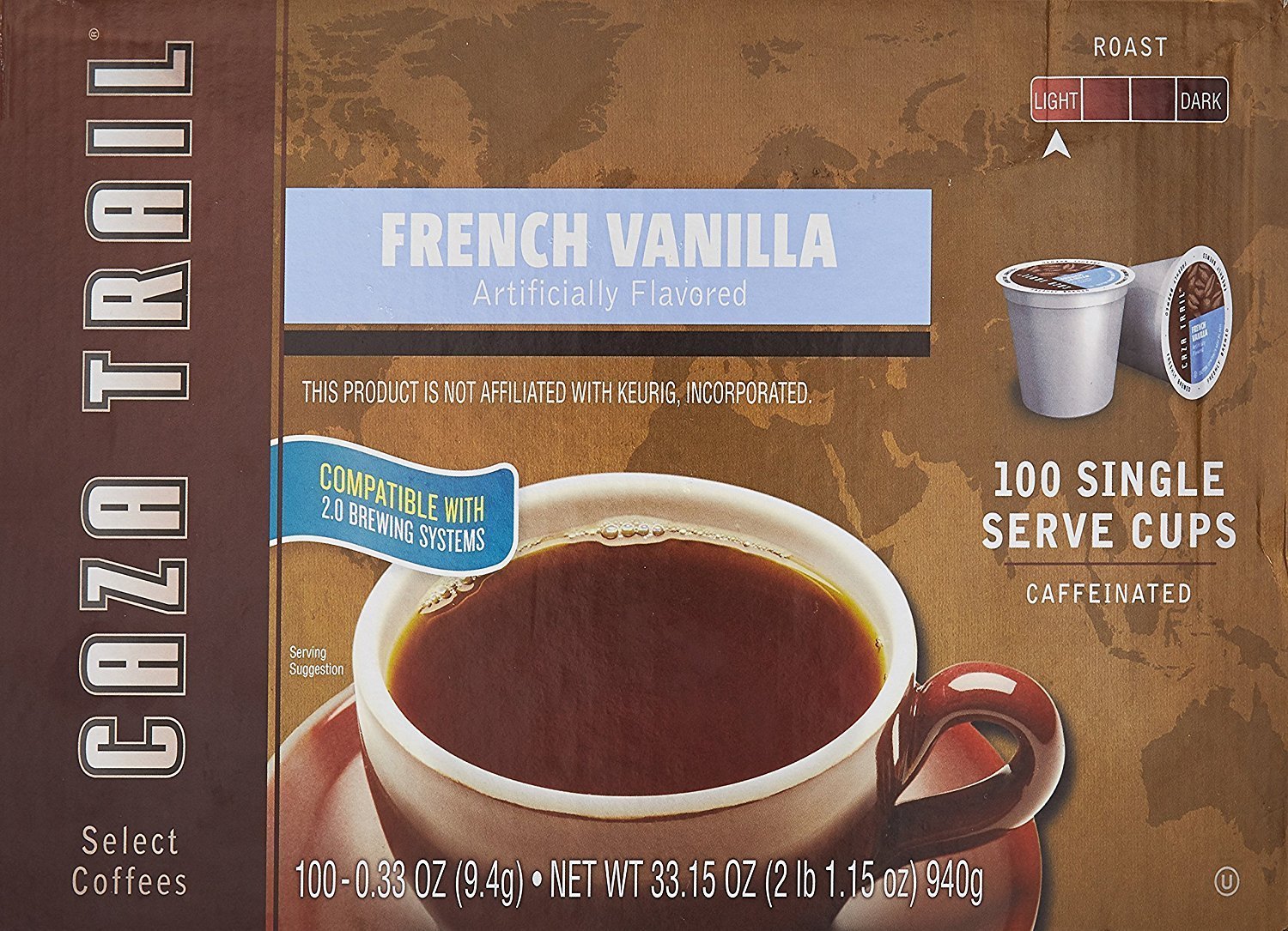 Caza Trail Coffee Pods, French Vanilla Blend, Single Serve (Pack of 100) (Packaging May Vary)