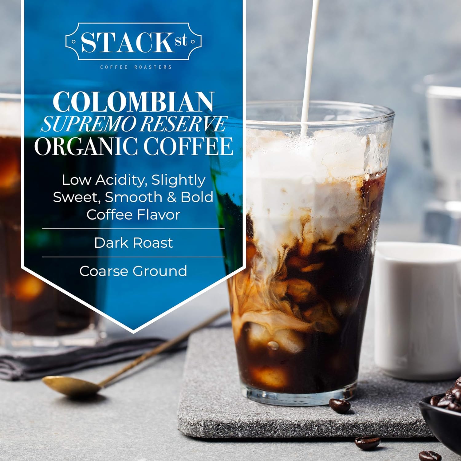 Organic Cold Brew Coffee Coarse Ground 1 LB - Colombian Supremo Reserve Flavor Dark Roast Coarse Grind - 100% Arabica Beans - Handcrafted, Single Origin, Micro Roast, Direct Trade – By Stack Street - Blissbrew