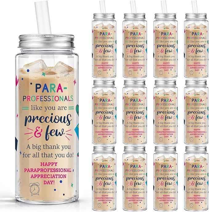 Vesici 24 Pcs Paraprofessional Day Appreciation Gift 14.2oz Thank You Tumbler Cups with Lids and Straws Bulk Plastic Reusable Inspirational Gifts for Coworker Teacher Administrator Coach Mentor