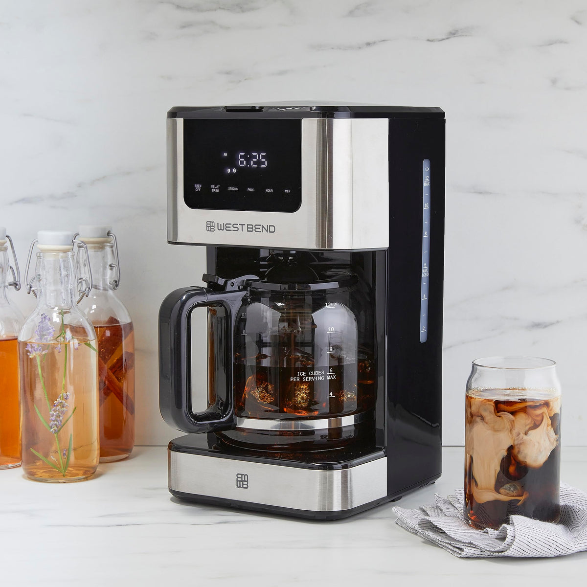 Black and metallic 12-cup coffee maker design