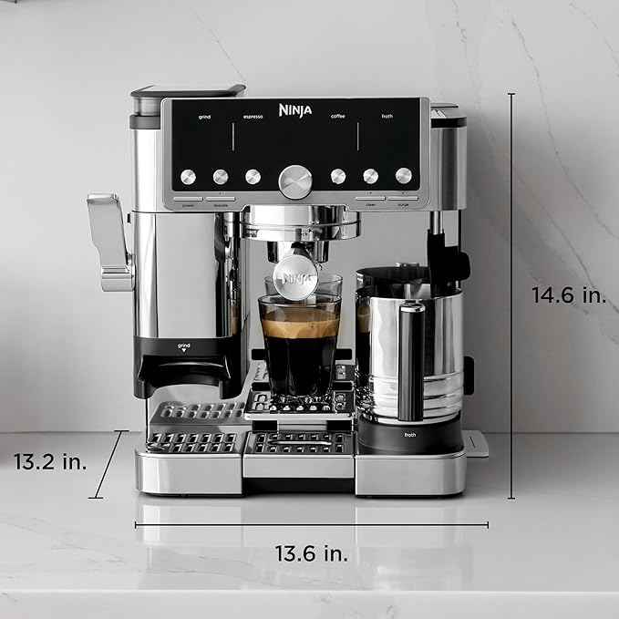 Ninja Luxe Café Pro Series, Espresso Machine, Drip Coffee, Cold Brew, Hot Water, Integrated Tamper, Built-in Grinder, Hands-Free Frother for Cappuccinos, Lattes, Americanos, Dairy or Non-Dairy, ES701
