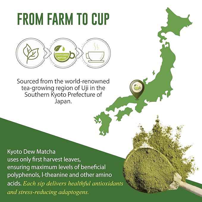 Kyoto Dew Matcha - Ceremonial Blend – Authentic Japanese First Harvest - USDA & JAS Organic Ceremonial Grade Matcha Green Tea Powder from Uji, Kyoto (30g / 1oz)