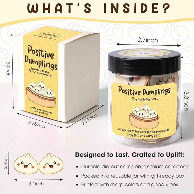 Positive Dumpling Jar – Emotional Support Dumplings, Cute Self Care & Comfort Jar with 60 Uplifting Notes, Funny Christmas Gifts for Teen Girls, Women, Tweens, Birthday Gifts for Teen Girls, Women, Tweens