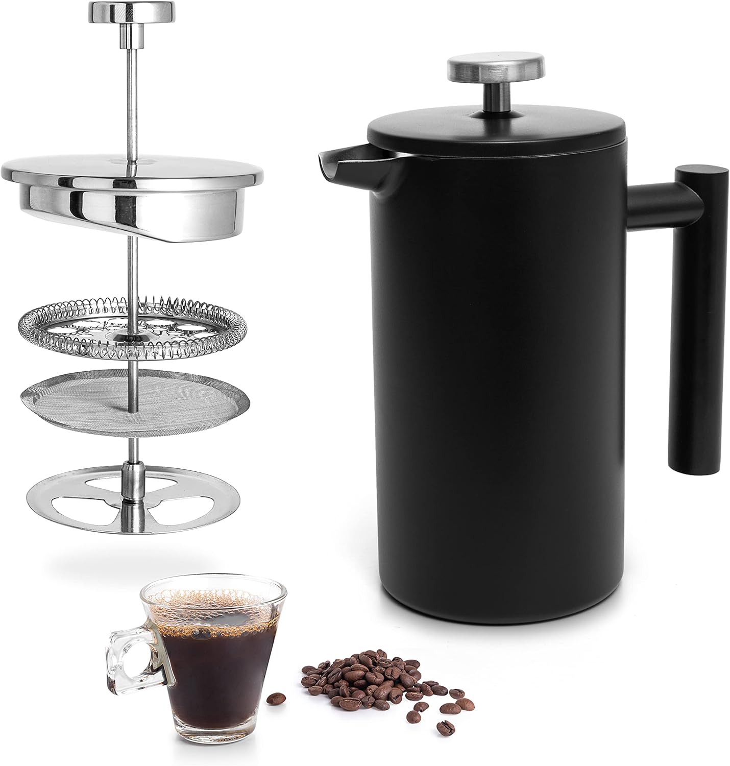 Mixpresso Black Stainless Steel French Press Coffee Maker 26 Oz 770 ml, Double Wall Insulated French Press Stainless Steel, Easy Clean Tea Brewer, Easy Press Durable Metal Coffee Press - Blissbrew
