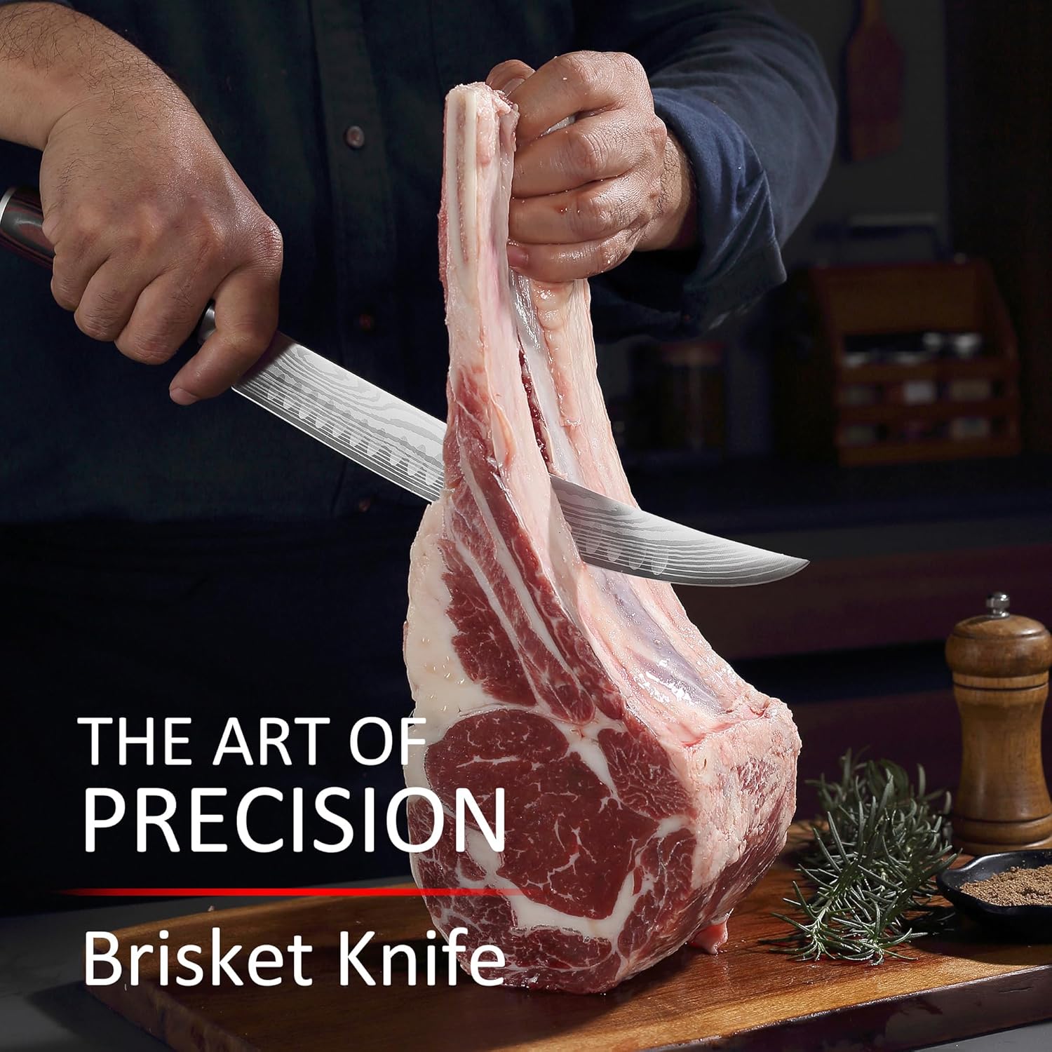 PAUDIN Carving Knife, 10 Inch Butcher Knife, Forged High Carbon German Stainless Steel, Razor Sharp Curved Brisket Slicing Kinfe for Poultry Beef Pork Meat Cutting, Ergonomic wood Handle Design