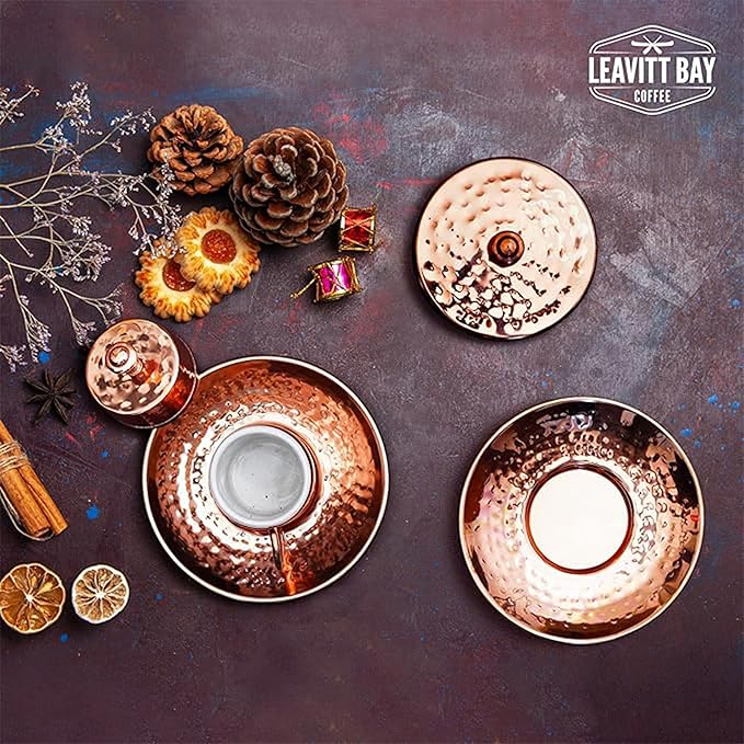 Turkish Coffee Set – Turkish Coffee Maker Set w/ 2 Cups, Sugar Dish, & Copper Pot (Cezve) – Traditional Gifts for Latte Lovers - 7oz