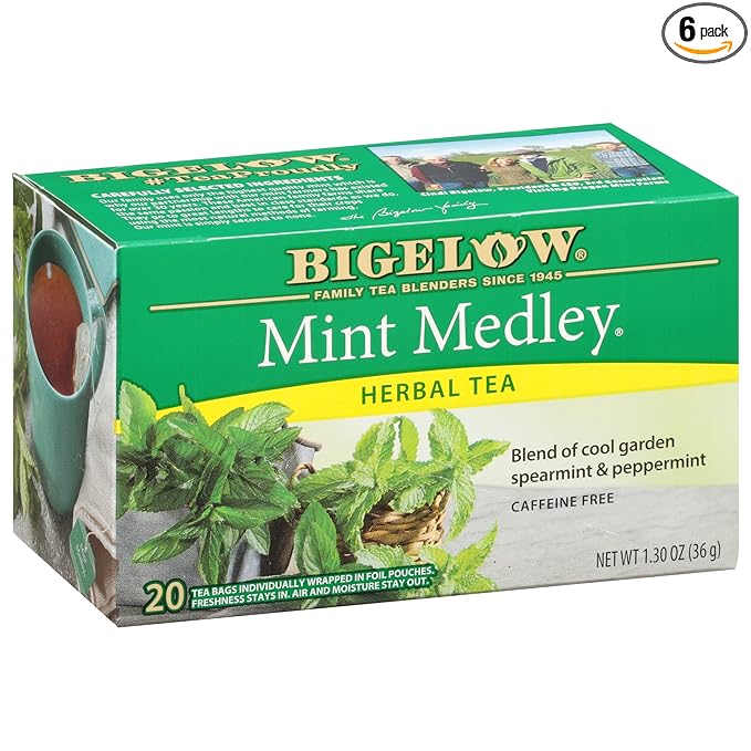 Bigelow Mint Medley Herbal Tea Bags 20-Count Box (Pack of 6), Caffeine Free Herbal Tea, 120 Tea Bags Total