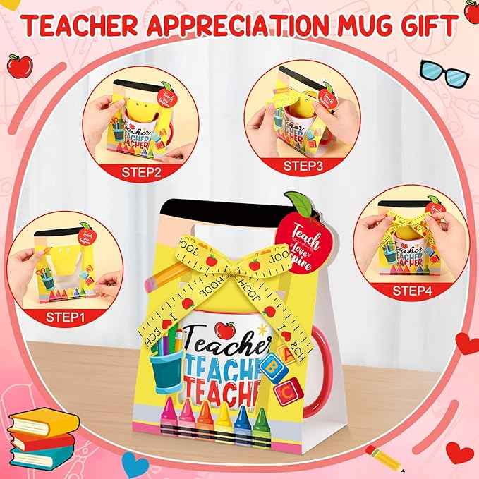 LemonRoad 6 Sets Teacher Appreciation Gifts Bulk 12 oz Teacher Appreciation Coffee Mugs with Mug Holders Thank You Coffee Cup with Gift Boxes Ribbon for School Graduation Staff Coworkers Team Gifts