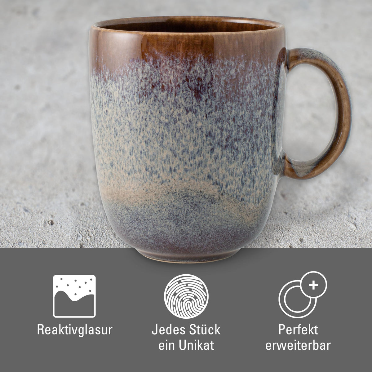 Top view of beige earthenware mug opening