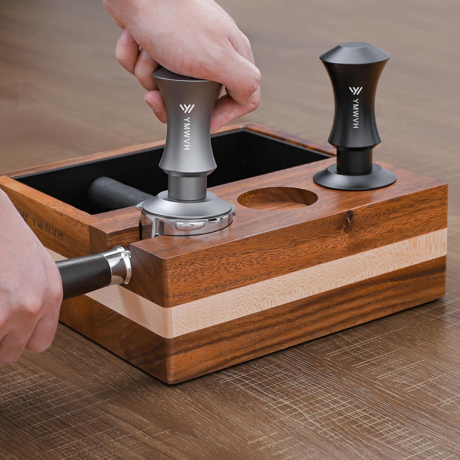 51mm Espresso Tamper, YMWVH Premium Barista Espresso Coffee Tamper Silver with Dual Spring Loaded 100% Stainless Steel Ripple Base, Constant 30lb, Compatible with Delonghi Espresso Coffee Machine