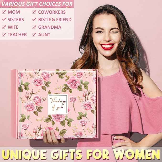 Birthday Gifts for Women Self Care Get Well Soon Gifts, Rose Relaxing Spa Gift Box Care Package Basket w/ Luxury Flannel Blanket 40 oz Tumbler, Mother's Day Gift for Mom Her Wife Girlfriend Sister