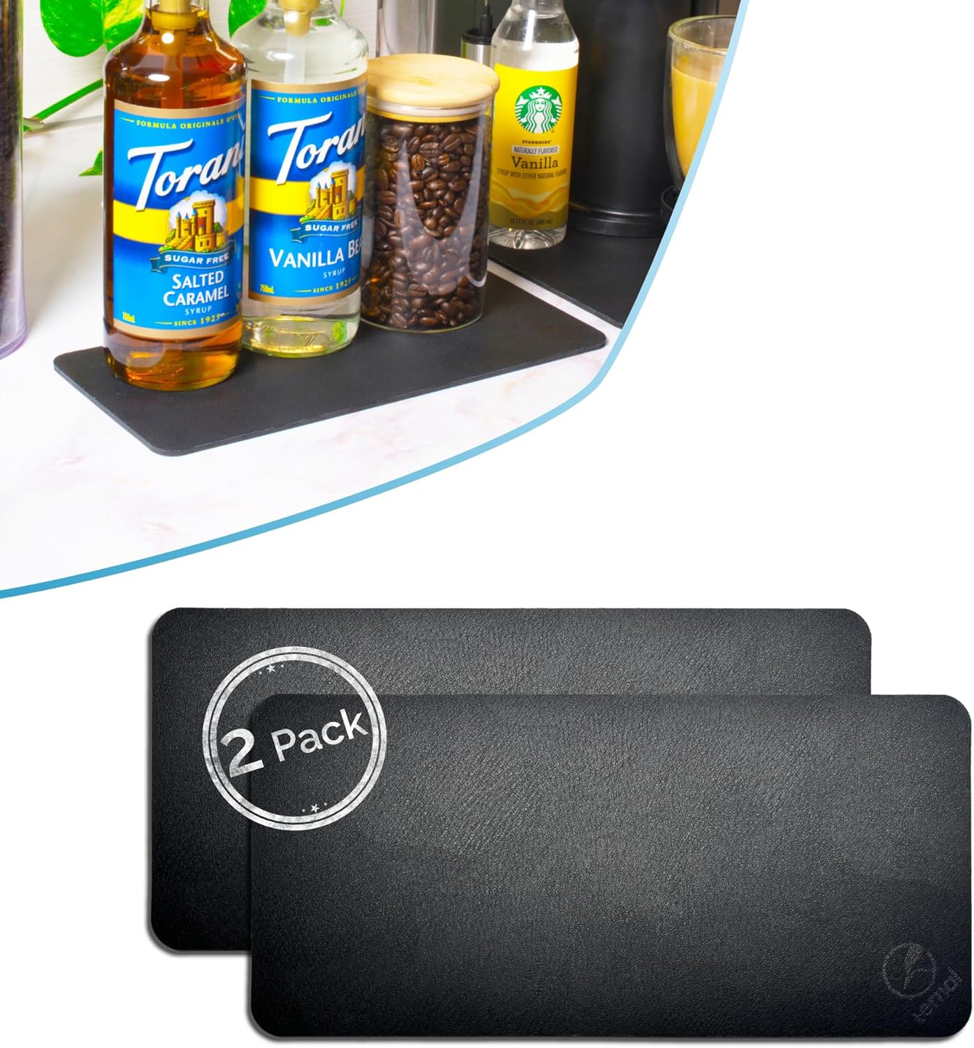 Ternal DripGuards Absorbent Counter Mat 2-Pack | Waterproof, Quick-Dry Coffee Bar Mat for Kitchen, Sink & Drink Station | Non-Slip, Spill-Proof Protector for Water, Oil & Syrup [5.5