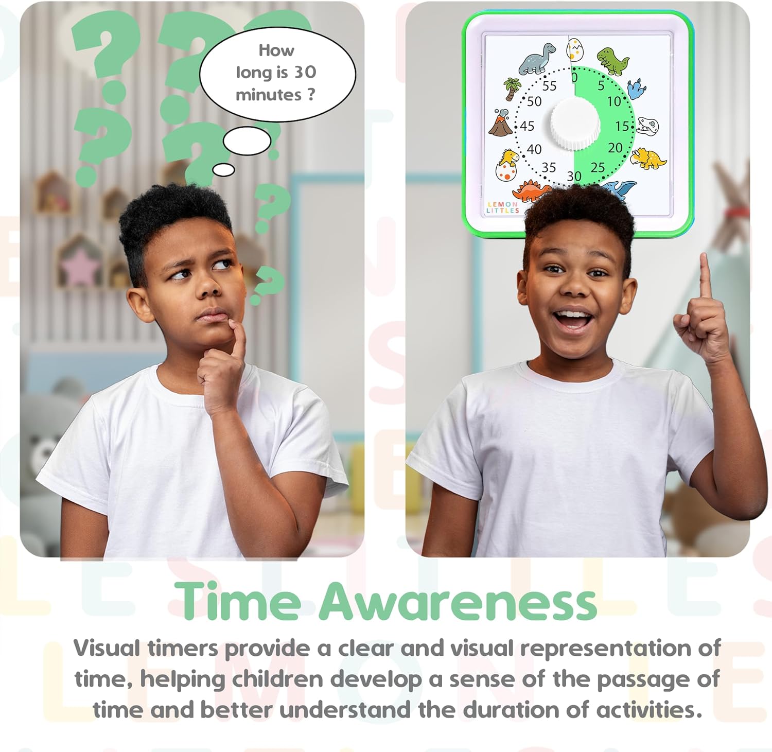 Visual Timer for Kids, Toddler, Autism, ADHD & Preschool Classroom - Animal Silent Countdown Timers - 60 Minute Productivity & Time Management Clock (Dinosaur)