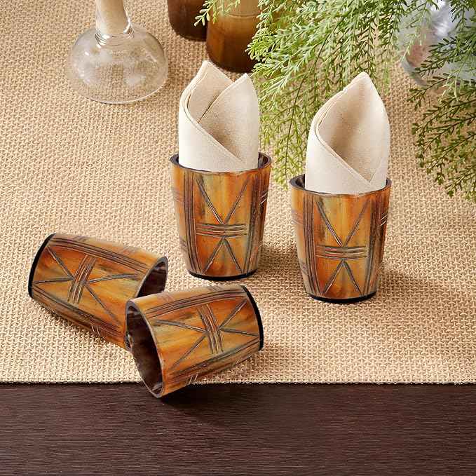 Handicrafts Home Viking Horn Shot Glasses Set of 4, Handmade Natural Ox Horn, Rustic Viking Drinkware Whiskey Shot Cups, Father’s Day Gifts, Medieval Decor Gift Set for Men & Groomsmen, Birthday Gifts