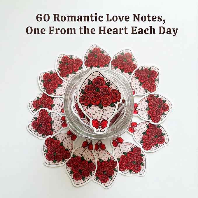 Love Notes Jar with 60 Romantic Messages - Valentines Day Gifts for Him, Her - Romantic Long Distance Relationship Gifts for Him, Her - Sweet Love Keepsake for Couples, Gift-Ready Jar