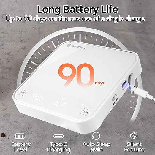 Rechargeable Mini Coffee Scale with Timer, 2kg/0.1g Precision Espresso Scale, Portable Coffee Weight Scale w/ 4 Modes for Espresso and Pour-Over Coffee (White)