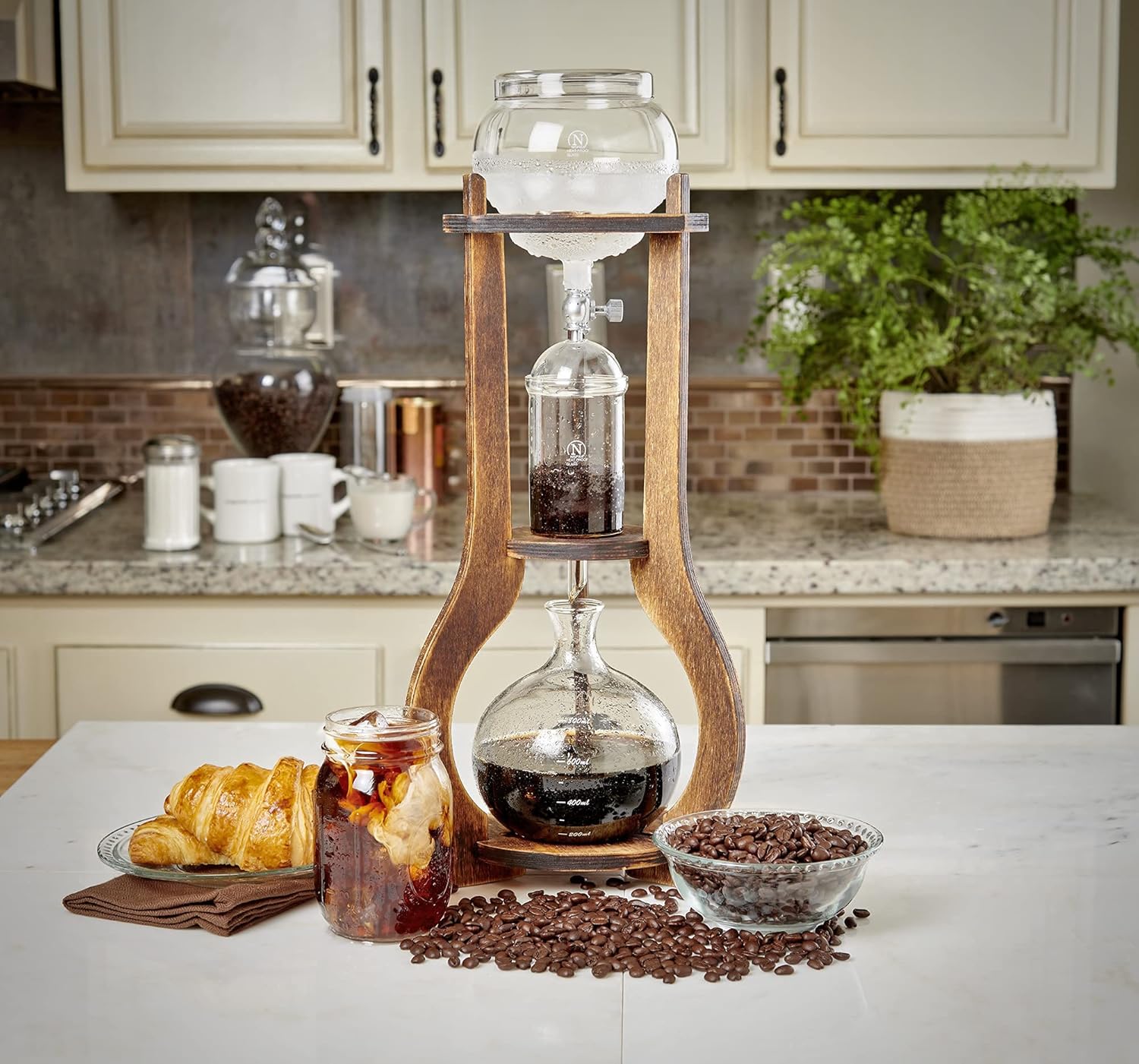 Nispira Iced Coffee Cold Brew Drip Tower Coffee Maker Wooden, 6-8 cup - Blissbrew