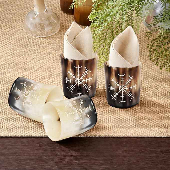 Handicrafts Home Viking Horn Shot Glasses Set of 4, Handmade Natural Ox Horn, Rustic Viking Drinkware Whiskey Shot Cups, Father’s Day Gifts, Medieval Decor Gift Set for Men & Groomsmen, Birthday Gifts