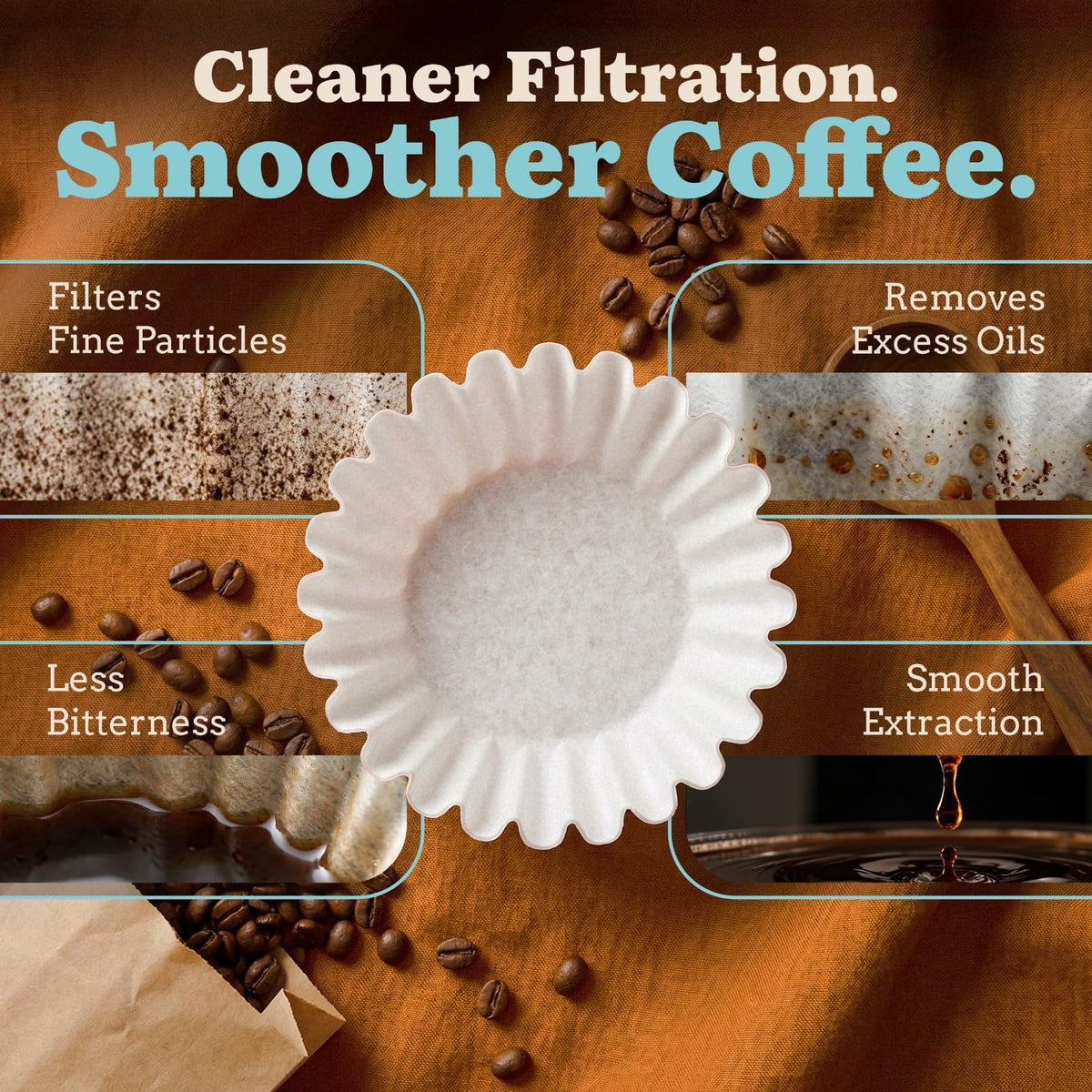 Natural unbleached paper coffee filters for office use