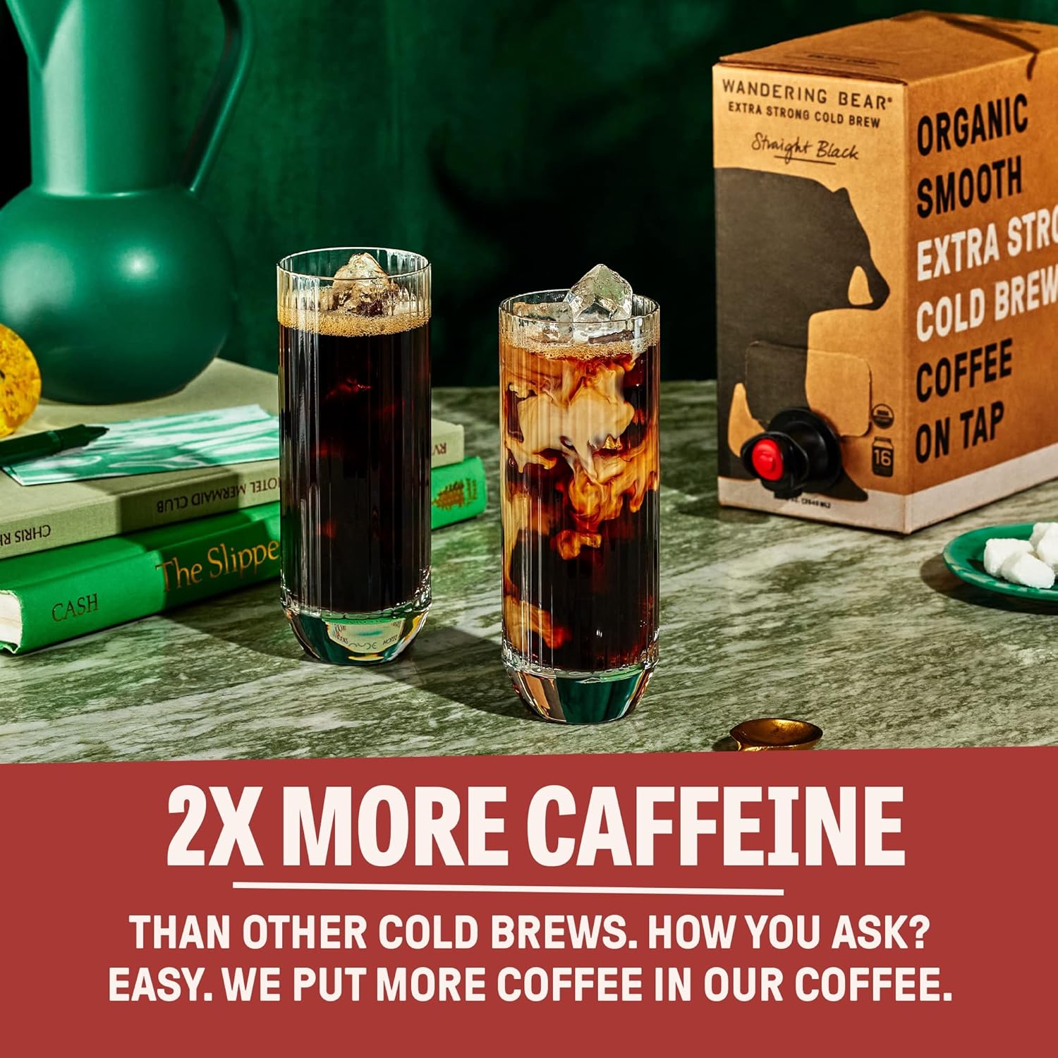 Wandering Bear Organic Mocha Cold Brew Coffee On Tap, 96 fl oz - Extra Strong, Bold, Smooth, Unsweetened, Shelf-Stable, Ready to Drink, Gluten Free, & Vegan, Iced Cold Brewed Coffee Drinks