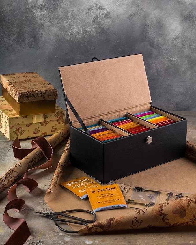 Gourmet Herbal and Decaf Tea Gift Variety, 60 Count 15 Flavors, Non-GMO and All-Natural, Vegan Leather Storage Box
