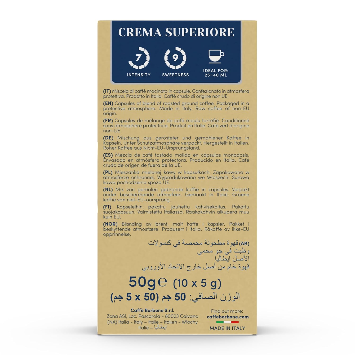 Caffe Borbone Aluminum Coffee Pods, Compatible with Nespresso Original Machines, Crema Superiore, Medium Roast, Creamy and Smooth, Genuine Italian Coffee - 50 Count - Blissbrew