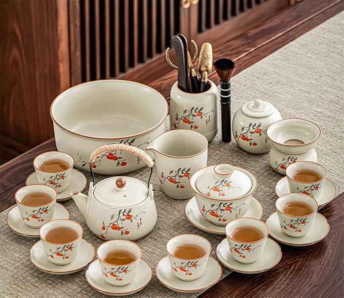 Ru Kiln Persimmon Pattern Tea Set, Teapot, Gaiwan and Cups-suit14