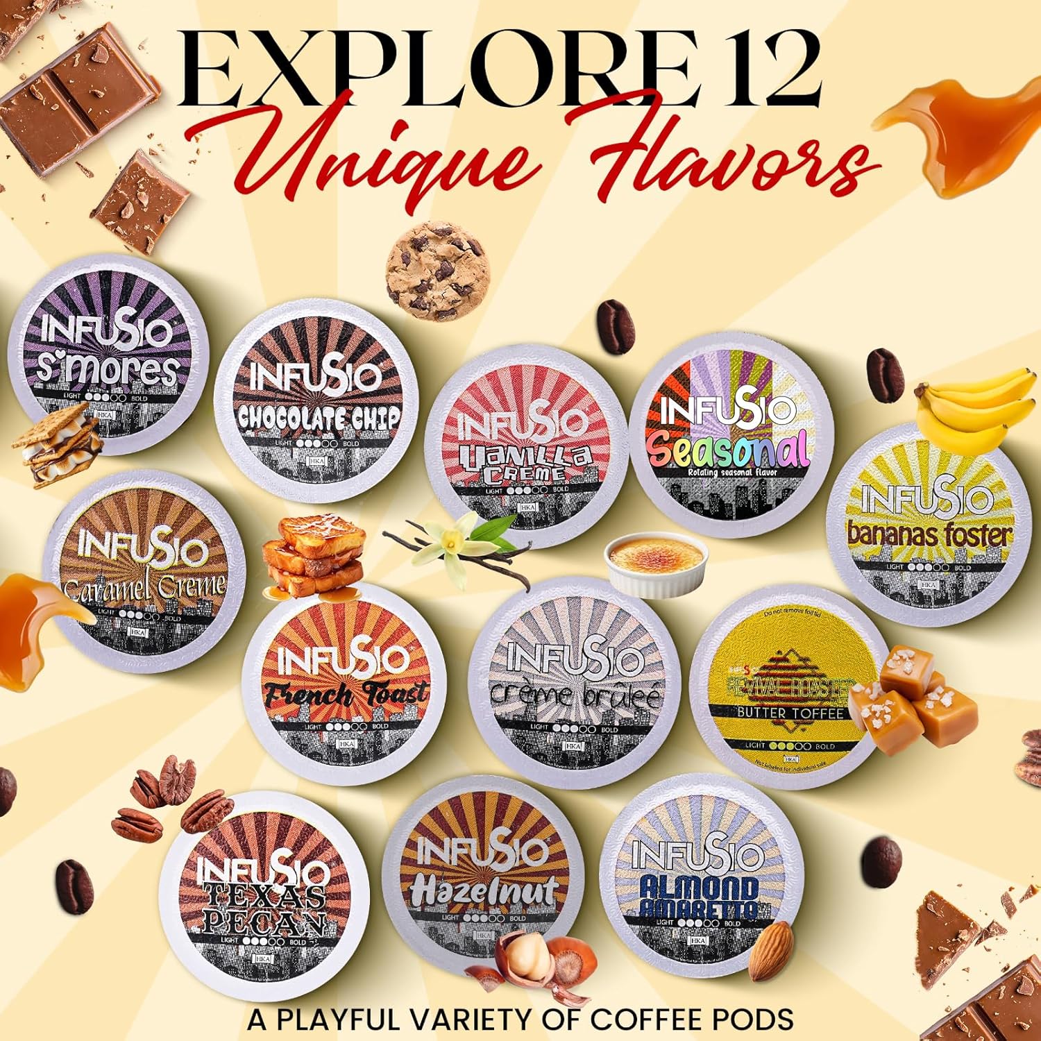 InfuSio Hazelnut Coffee Pods, Single Serve Coffee Pods for Keurig K Cups Brewers - Premium Roasted 96 Count