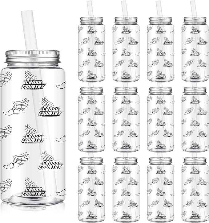 Vesici 24 Pcs Cross Country Running Tumbler Cups with Lids and Straws Cross Country Party Favor Gifts 14.2oz Plastic Cups Reusable Running Gifts for Marathon Runners Men Women Track and Field