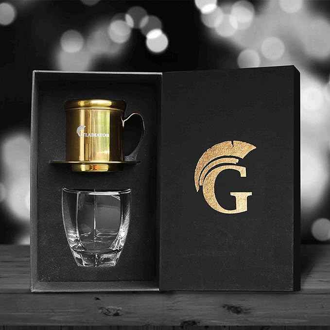 Vietnamese Coffee Maker Filter Phin, Small French Press Portable Cup, Single Serve Coffee Makers, Gift for coffee lovers (Gold, 1)