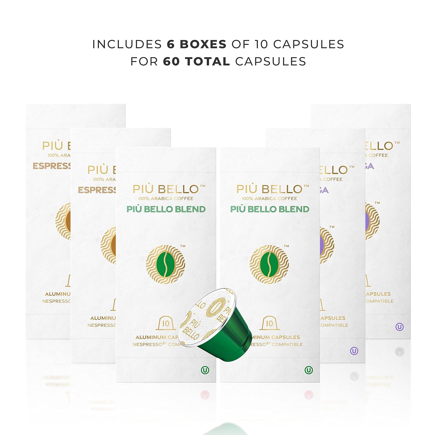 Piu Bello Espresso Coffee Pods for Nespresso Original Machines – Variety Pack – 3 Light Flavors: Chocolate, Nuts, Sweet Caramel – Rich & Balanced Taste, Kosher (3-Flavor Multipack, 60 Count)