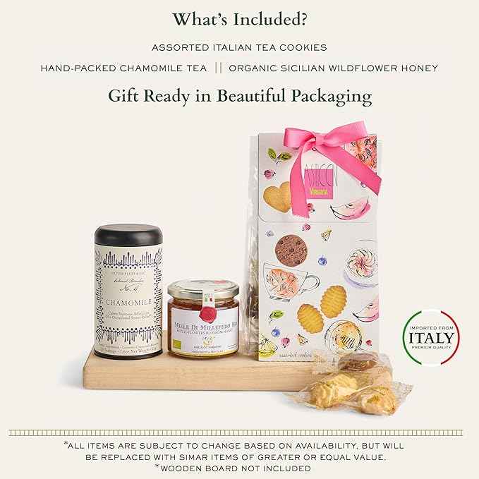 Mercato di Bellina Tea, Honey & Kindness Gift Basket - Sicilian Honey, Decaf Chamomile Tea, & Italian Cookies, Get Well Gifts for Women and Men, Thoughtful Wellness Present