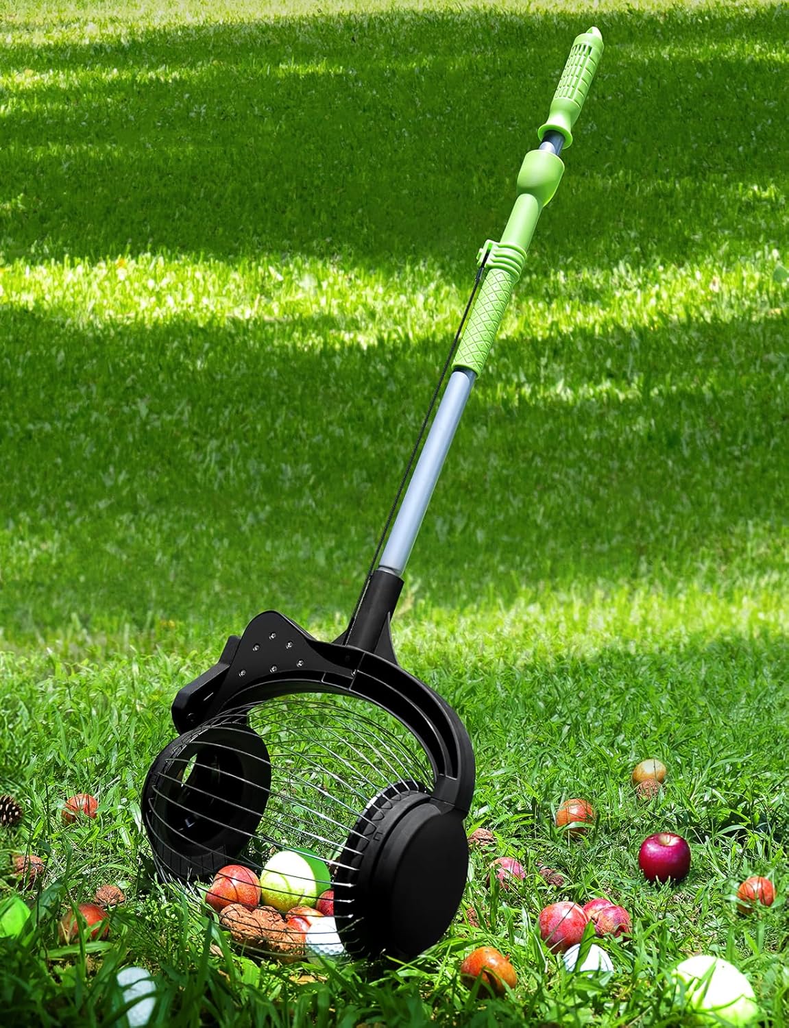 Nut Gatherer for Walnuts with 1.8-Gallon Capacity, No-Bend Emptying Design，Acorn Picker Upper Roller Suitable for 1.2"-3.6" Walnuts,Chestnuts, Fallen Apples & Tennis Balls(No Small Acorns)