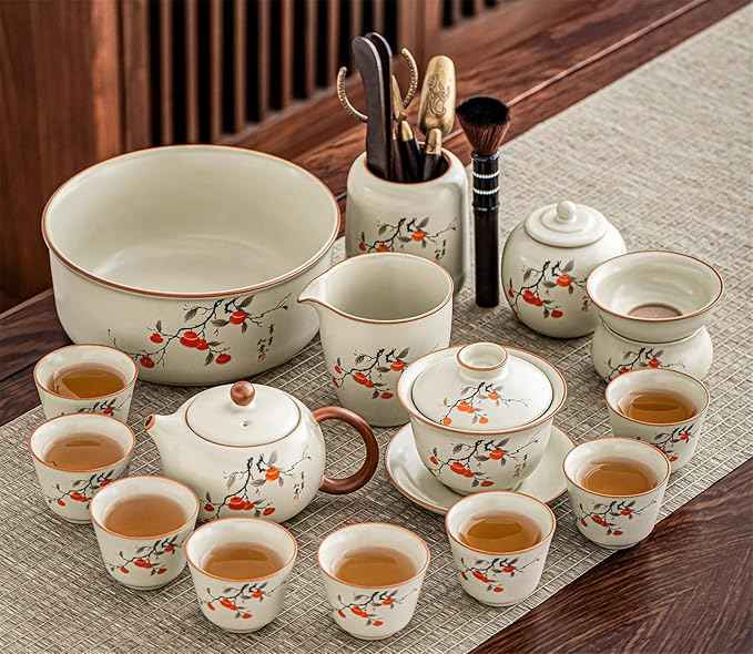 Ru Kiln Persimmon Pattern Tea Set, Teapot, Gaiwan and Cups-suit11