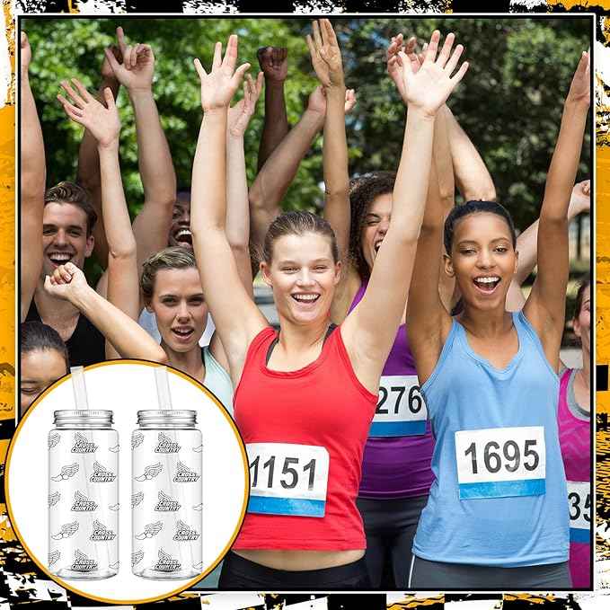 Vesici 24 Pcs Cross Country Running Tumbler Cups with Lids and Straws Cross Country Party Favor Gifts 14.2oz Plastic Cups Reusable Running Gifts for Marathon Runners Men Women Track and Field