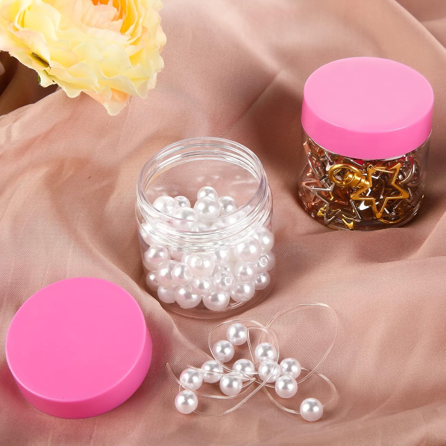 Patelai 4 Pieces Round Wide-mouth Leak Proof Plastic Container Jars with Lids for Travel Storage Makeup Beauty Products Face Creams Oils Salves Ointments DIY Making(2 Ounce,Pink)