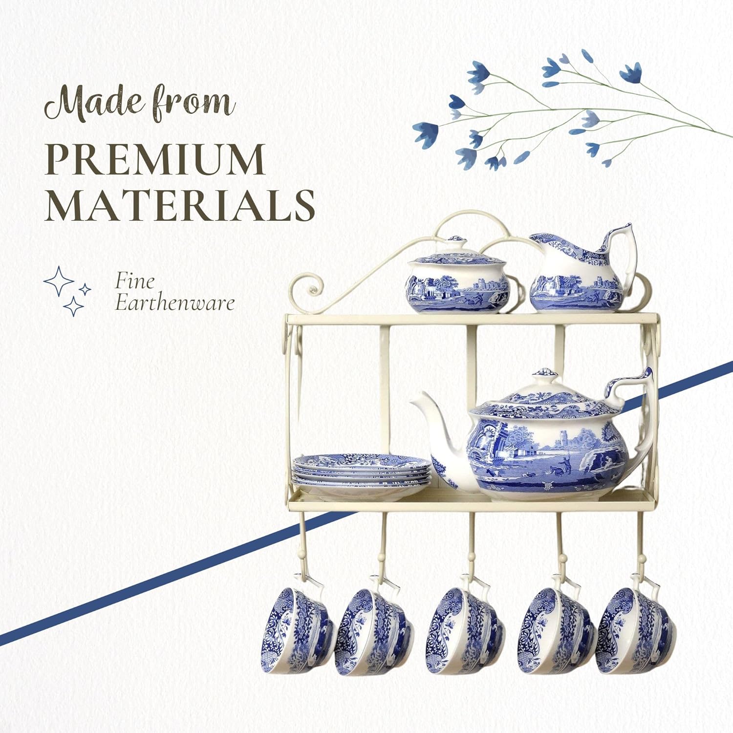 Spode Blue Italian French Press | 28-Ounce Capacity | Espresso, Coffee, and Tea Maker | Porcelain Cafetiere | Stainless Steel Plunger | Dishwasher Safe (Blue/White) - Blissbrew