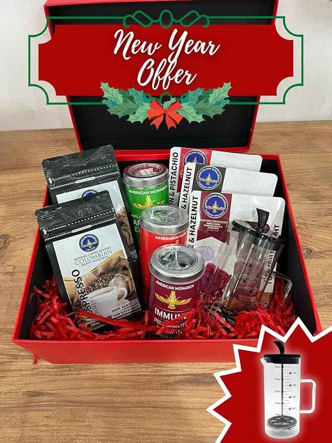 Herbal Tea Gift Box with Free French Press, New Year Gift Set, Mixed Herbal Teas, Coffee and Lokum Options (Set 3 Coffee Tea Set)