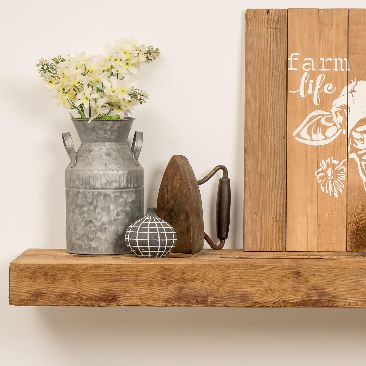 Modern Timber Craft Reclaimed Wood Floating Wall Shelf | Solid Rustic American Barnwood with Floating Shelf Brackets | 2.75" Thickness | 30" L x 7" D, Rustic Original - Unfinished