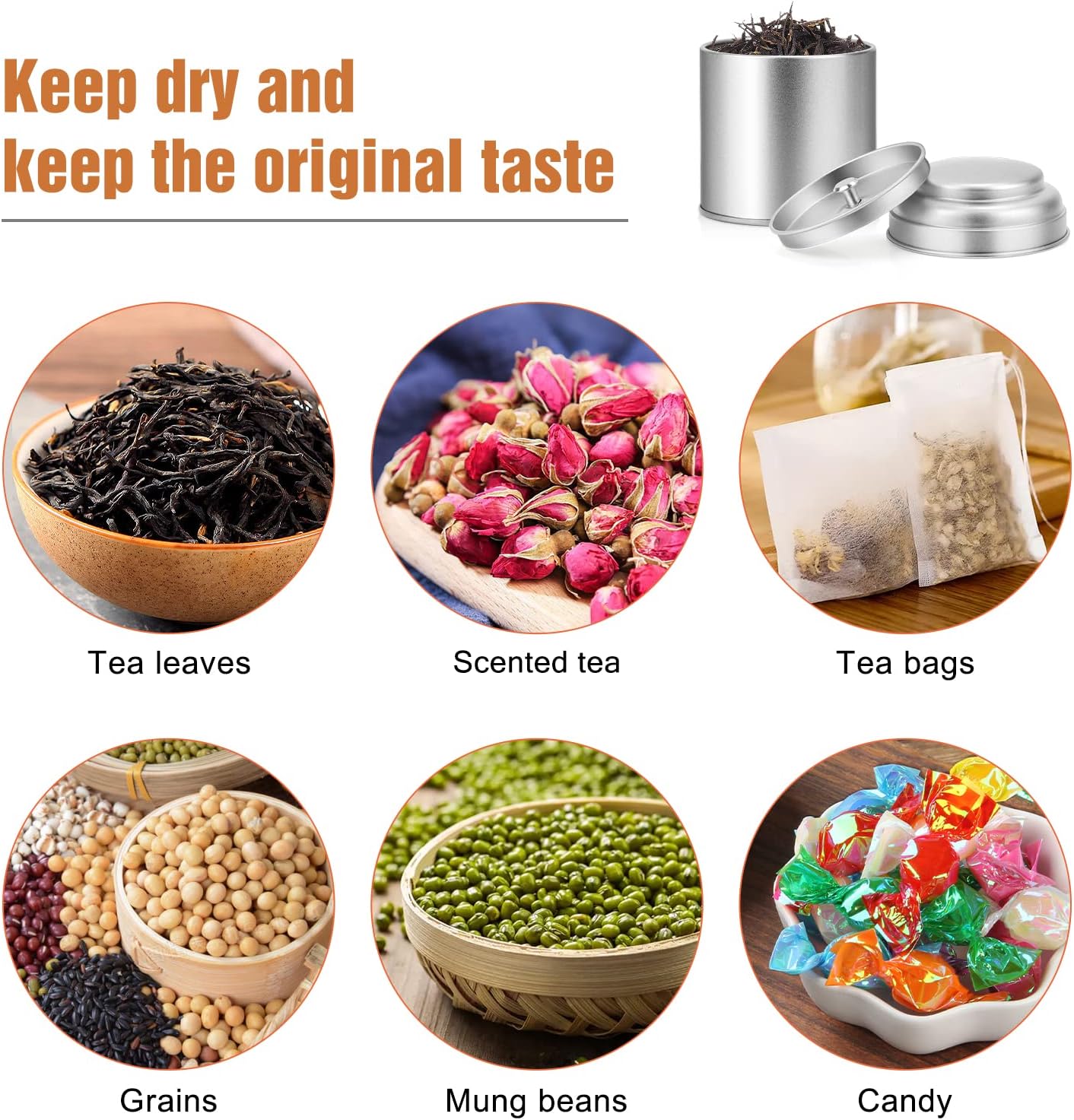 Tea Tin with Airtight Double Lids for Loose Leaf Tea Storage, 8 Oz Kitchen Small Tin Can and Tea Canister for Tea Coffee Sugar Candy Spices Christmas Gift(6 PACK)