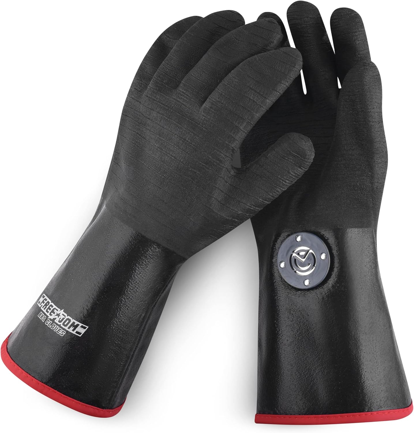 Freedom BBQ Gloves 932°F Heat Rated Magnetic EZ On Off Safety Clips Waterproof for Grills Smokers Fryers Ovens (14