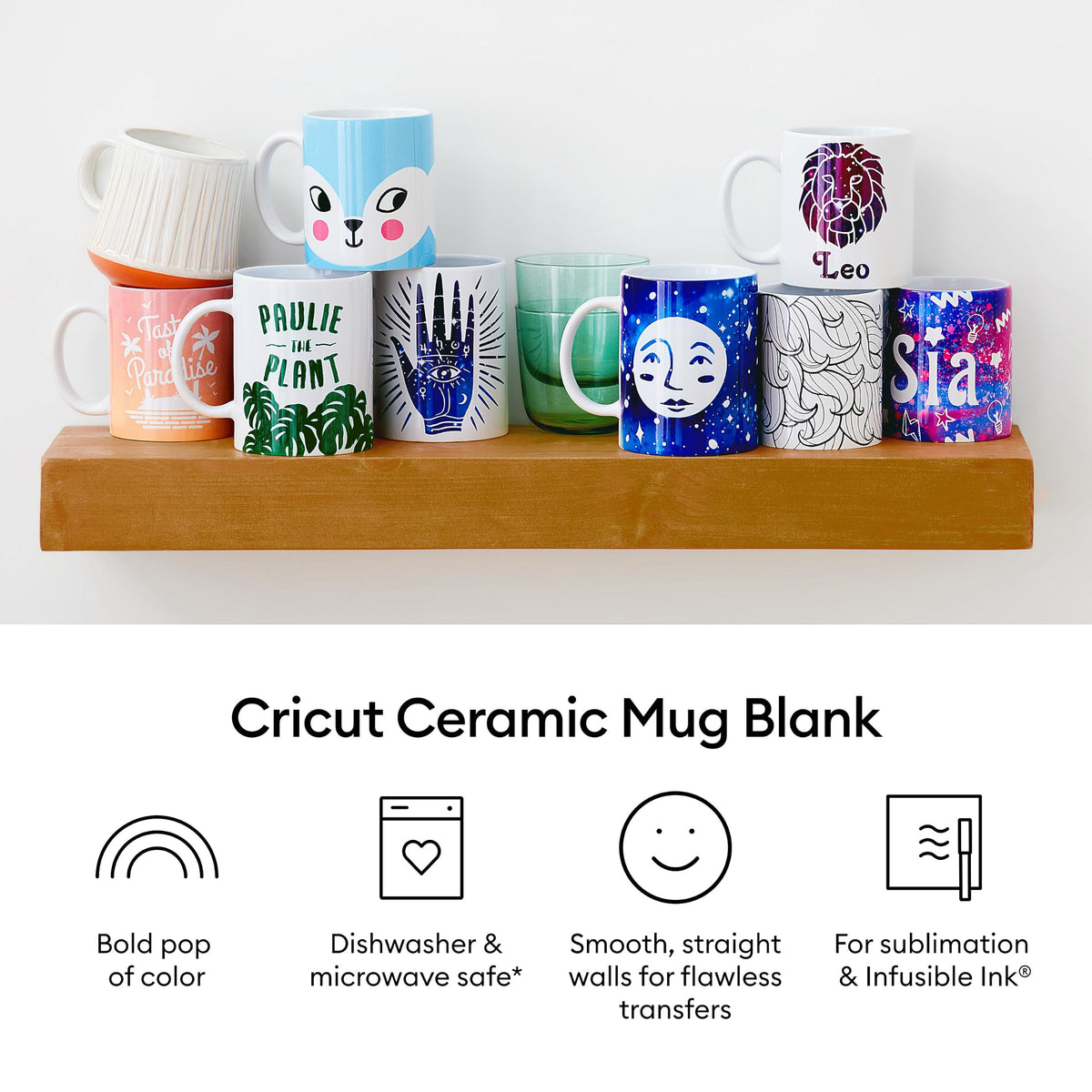 Six assorted color ceramic mugs for DIY projects