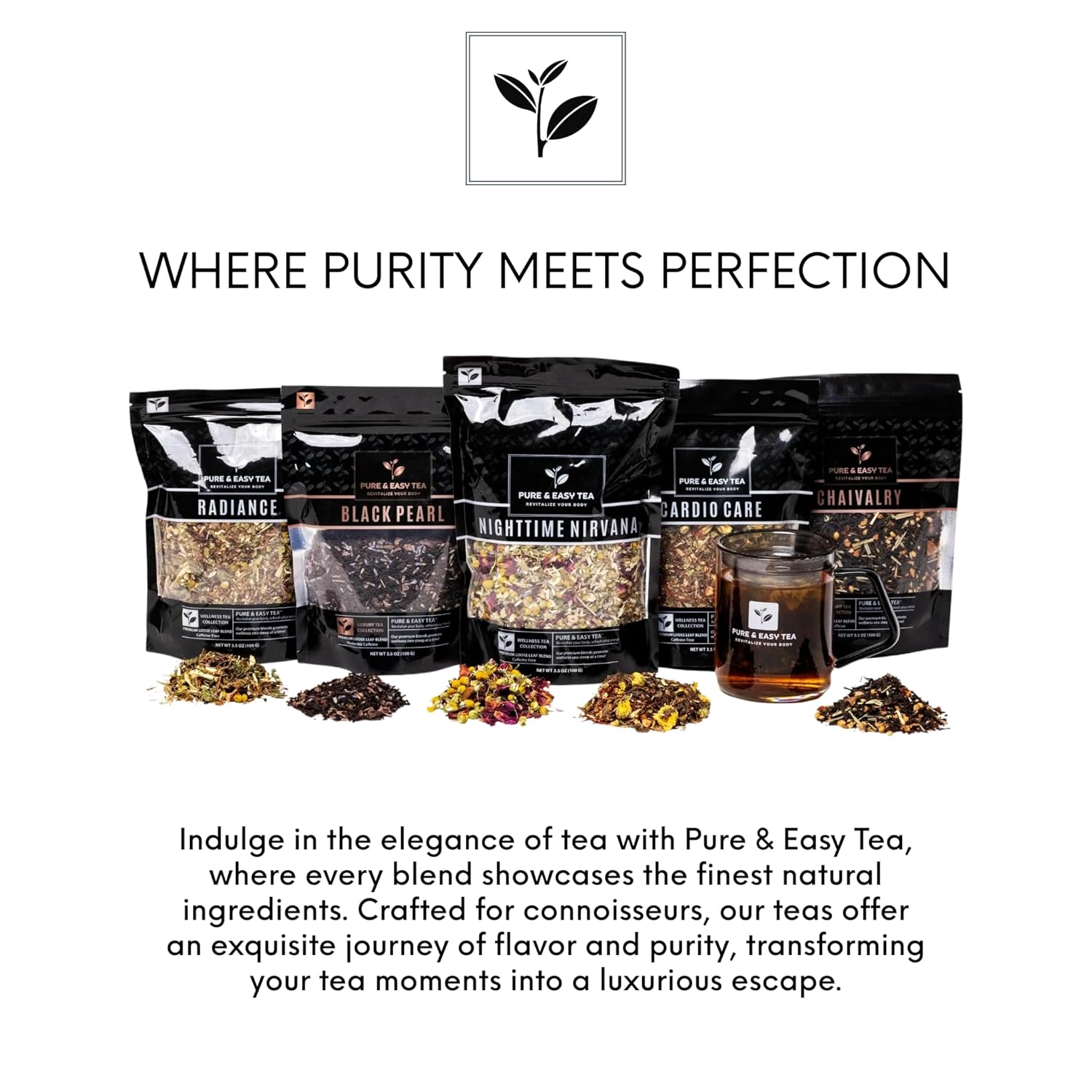 Pure And Easy Tea, Nighttime Nirvana, Natural Sleep & Relaxation Tea, Caffeine-Free Loose Leaf Blend with Chamomile, Lavender & Lemon Balm, Premium Wellness Tea, 30-Day Supply, 100g