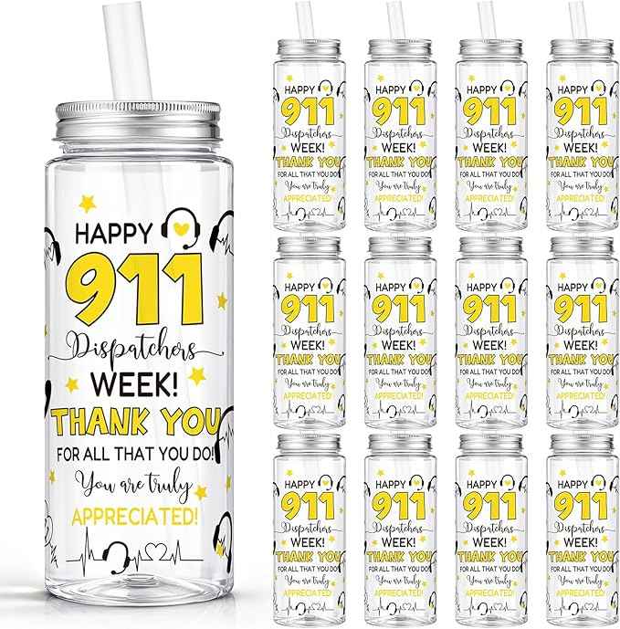 Vesici 24 Pcs Dispatch Appreciation Week Gift 14.2oz Thank You Gifts Lid and Straw Plastic Reusable Tumbler Bulk Drinking Cup for Dispatcher Happy Dispatch Appreciation Week Party Favors