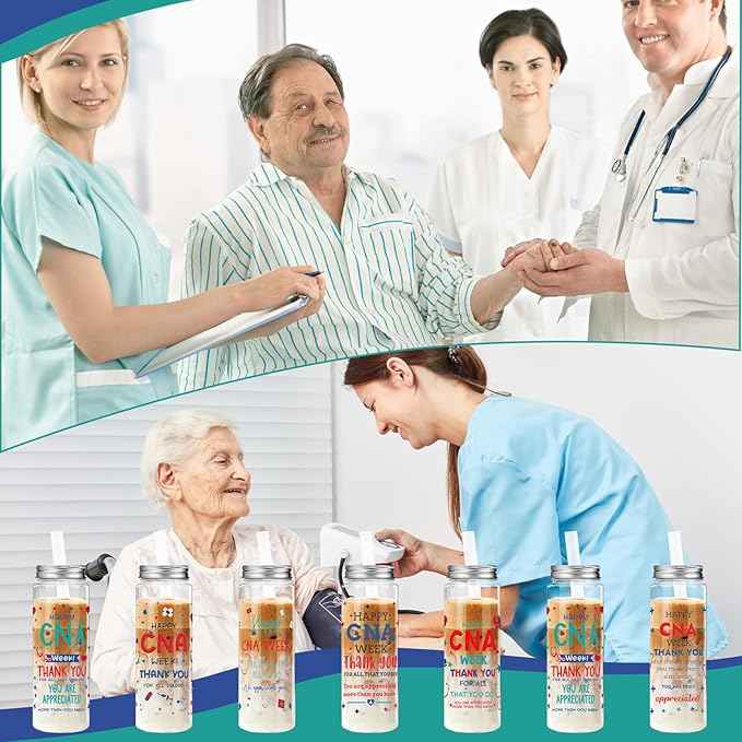 Vesici 48 Pcs CNA Week Appreciation Gifts 14.2oz Certified Nursing Assistant Thank You Tumbler Cups with Lids and Straws Bulk Happy CNA Week Party Favors Medical Assistant Nursing Student Gifts