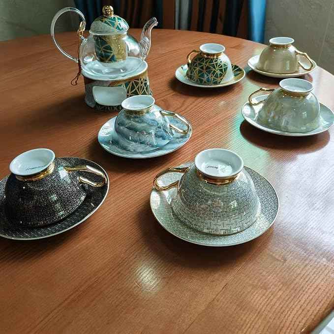China Bone Porcelain Coffee Tea Set, English Light Luxury Afternoon Tea Set with Tea Stove Suitable as A Gift for Mother'S Day, Birthday, Christmas, and Gatherings (6-Colorful Cup)