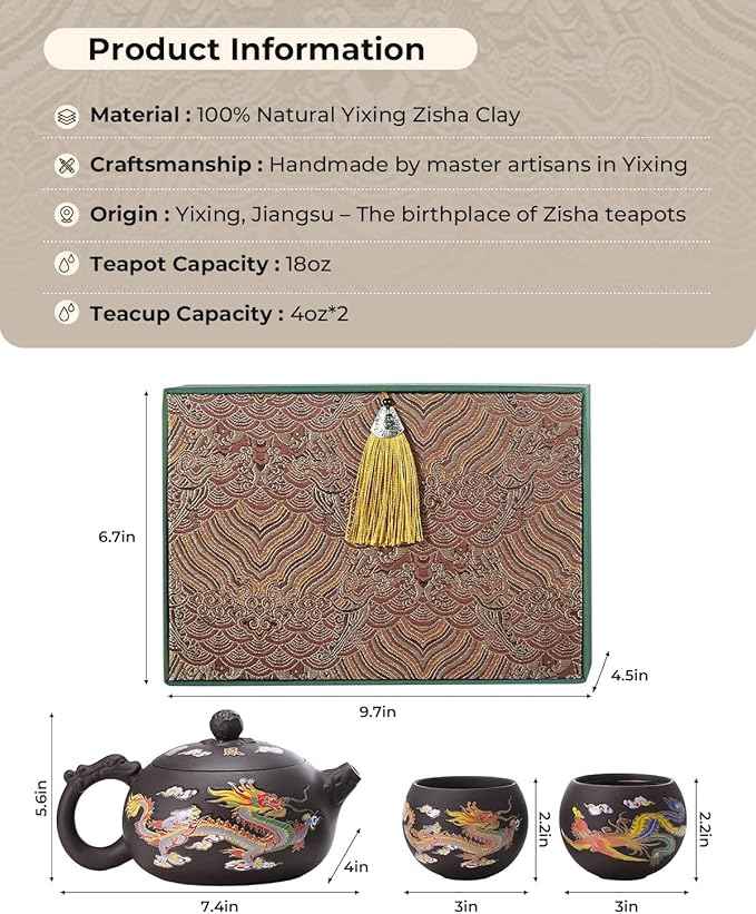 Handmade Color-Changing Yixing Clay Teapot - 18oz Large Purple Clay Chinese Enchanted Tea Kettle, Kung Fu Tea Set with Luxury Gift Box for Tea Lovers, Teapot+2 Teacups