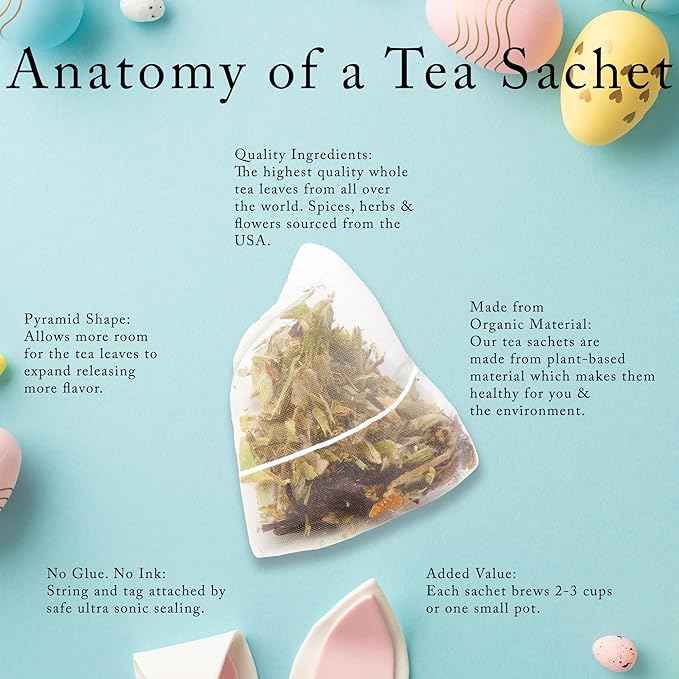 Easter Tea Gift Basket by La Tea Dah, Five Tins of Premium Tea & Two Honey Stirrers In a Festive Easter Basket, Hibiscus, Vanilla, Chamomile, Orange Almond, & Earl Grey Tea, Easter Gifts for Adults